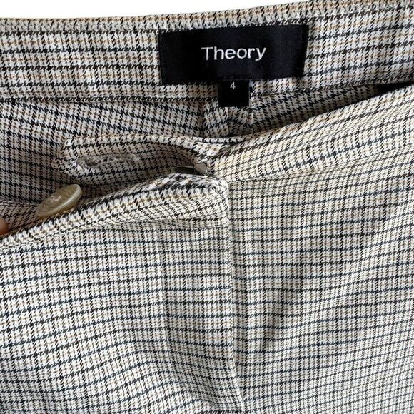 Theory White Classic Plaid Cropped Capris Ankle Pants Work Size 4 Tartan Print - Picture 3 of 8
